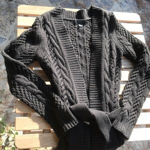 Long sleeve knit sweater with knit belt